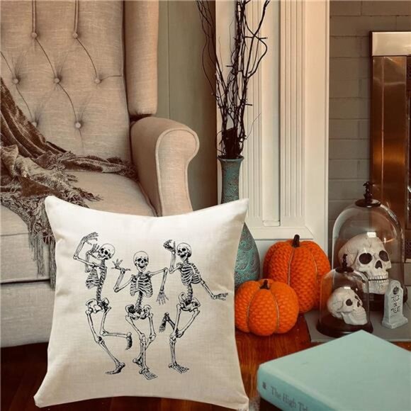 Halloween Skull Pillow Covers, Home Decor Cotton Linen Sofa Throw Pillow Case - Picture 3 of 5